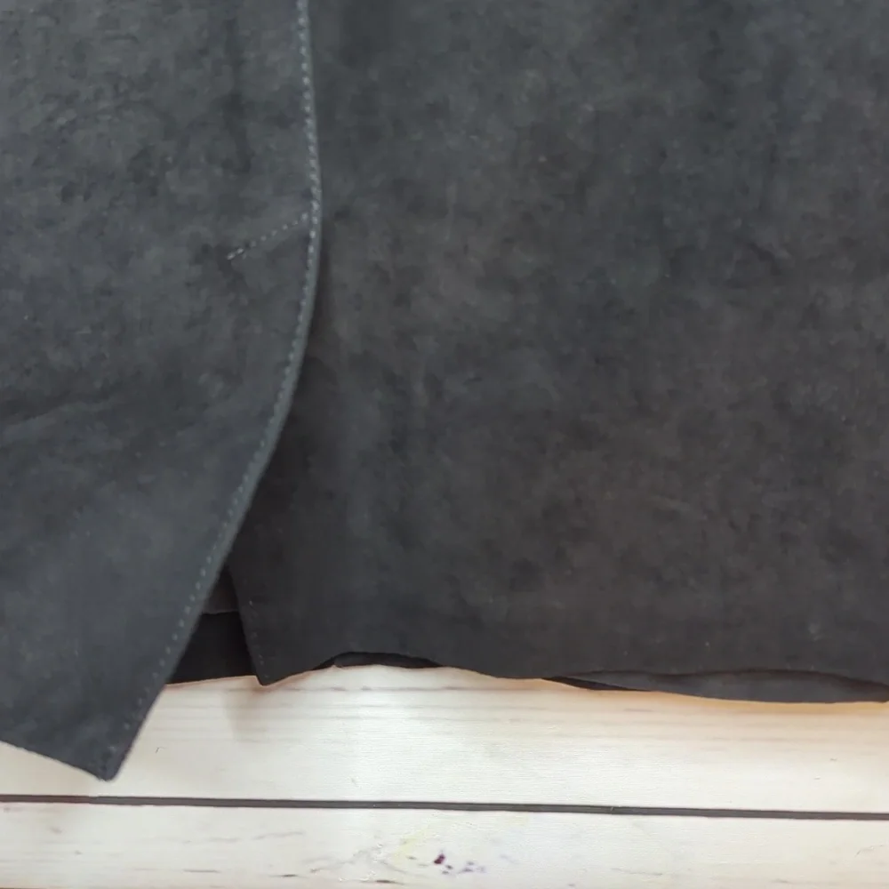 Vintage 80's Interim Black Suede Leather‎ Pencil Mini High Rise Skirt size 13